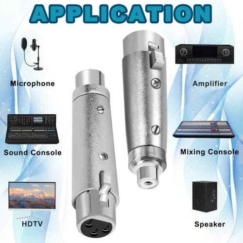 MKBKLLJY 3-Pin XLR Female To RCA Female Adapter Jack Socket Audio Gender Changer Coupler Connector with Zinc Alloy Metal Case and Silver Cable Ties Co