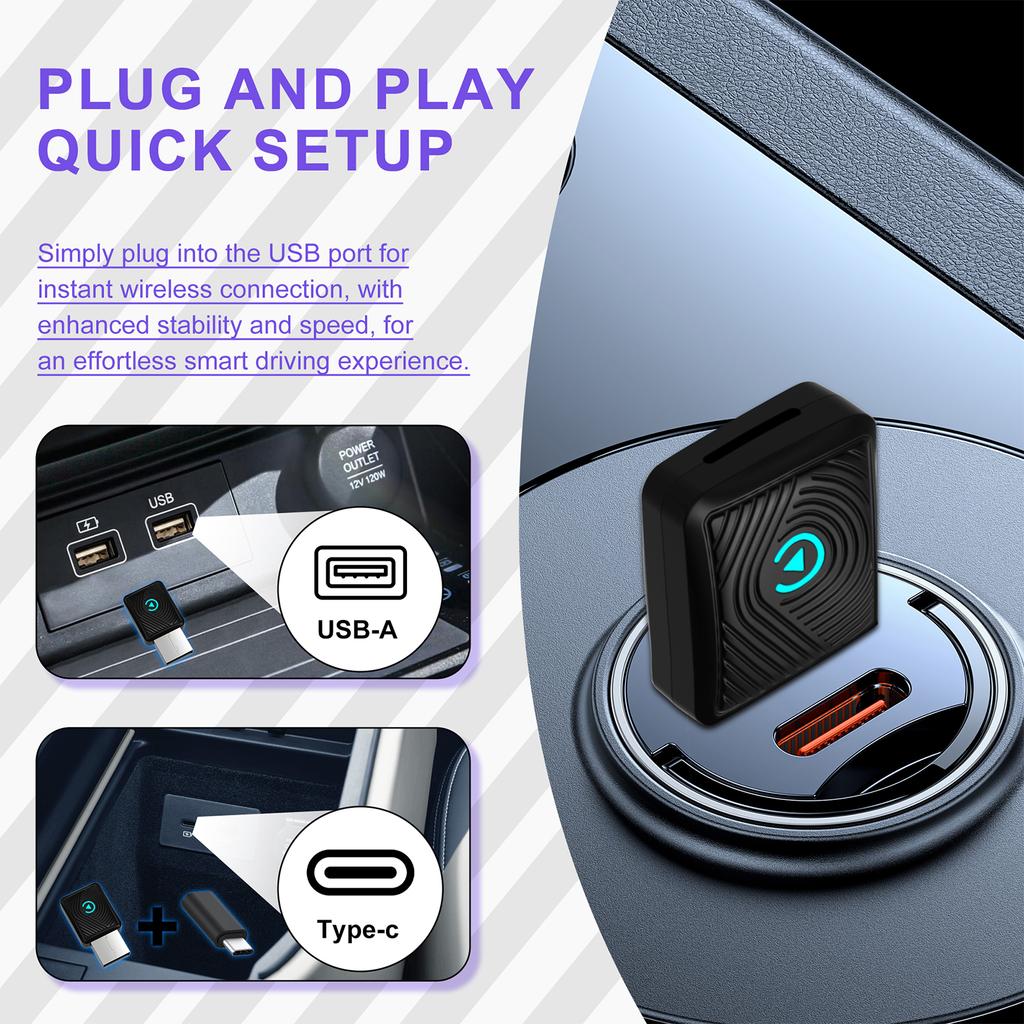 BT 5.3 2-in-1 Wireless CarPlay Android Auto Adapter Converts Wired To Wireless Wireless CarPlay Adapter for Universal phone