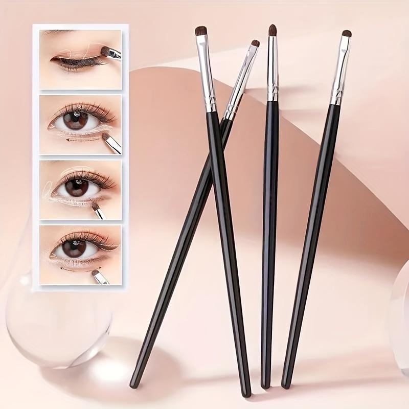 4pcs Eye Makeup Brushes Set with Horsehair Bristles for Eye Contouring - Perfect For Applying Eyeshadow, Eyeliner, And Eyebrow