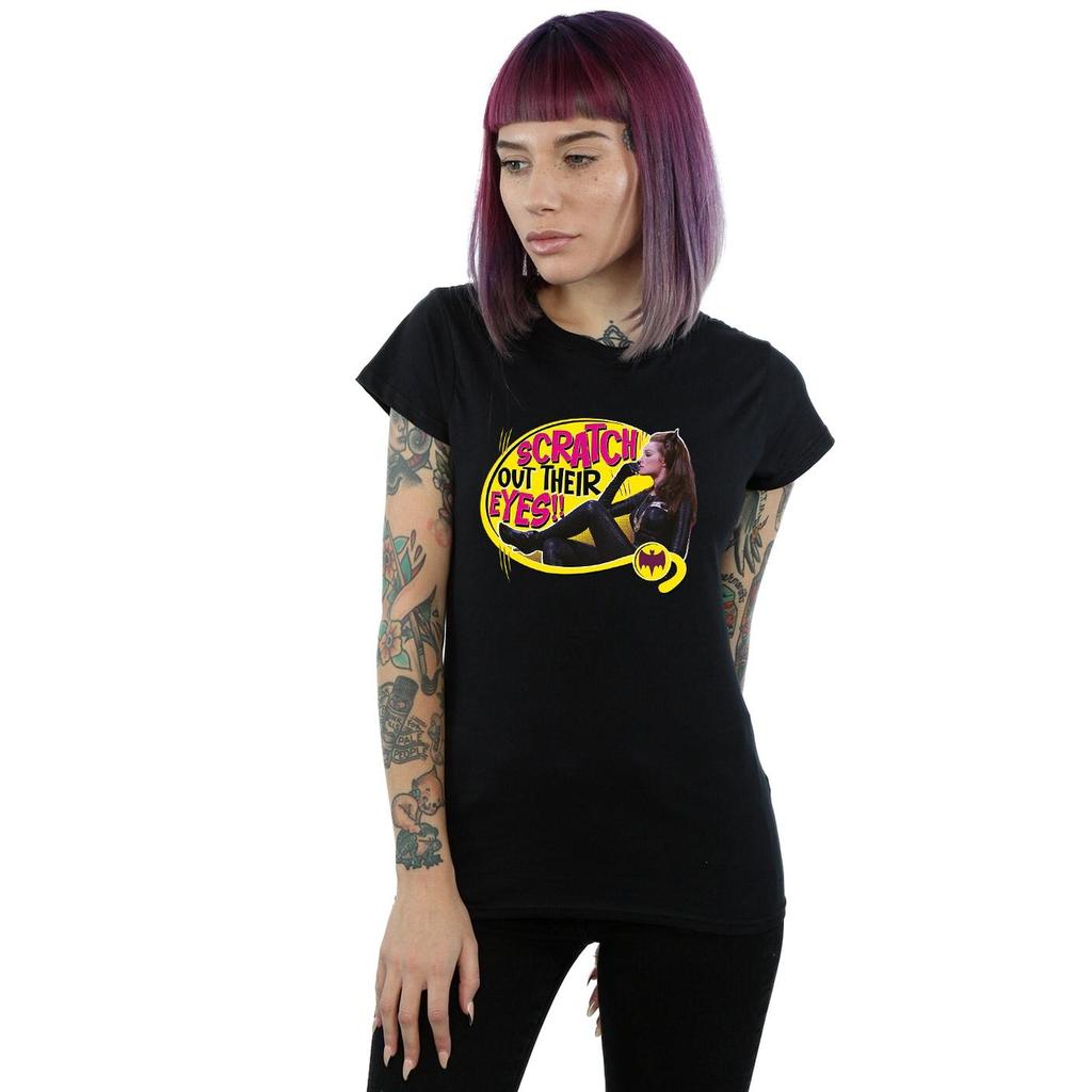 DC Comics Womens/Ladies Batman TV Series Catwoman Scratch Cotton T-Shirt