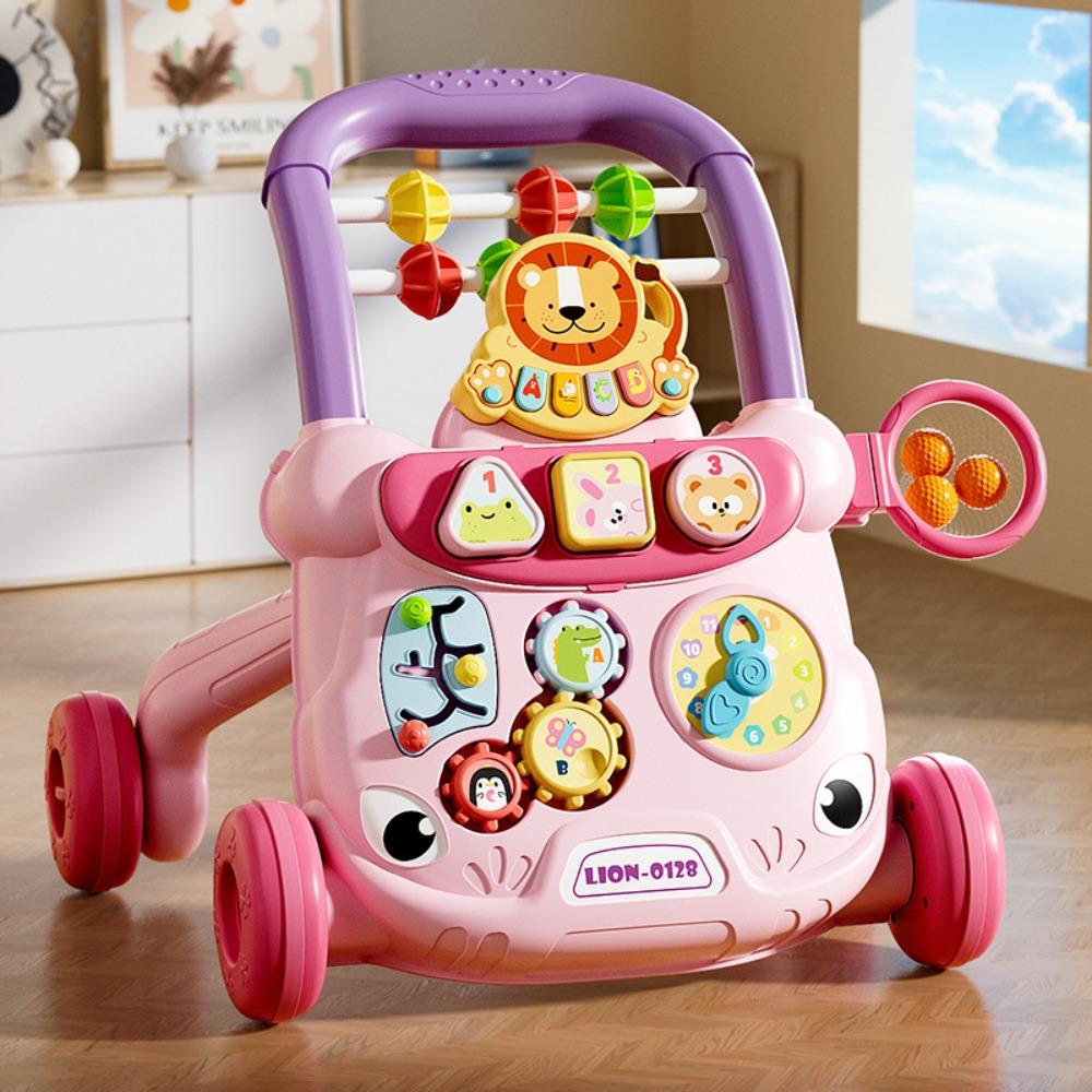 Cartoon Musical Baby Push Walker Anti Rollover Toddler Trolley Baby Walker Trolley Gift