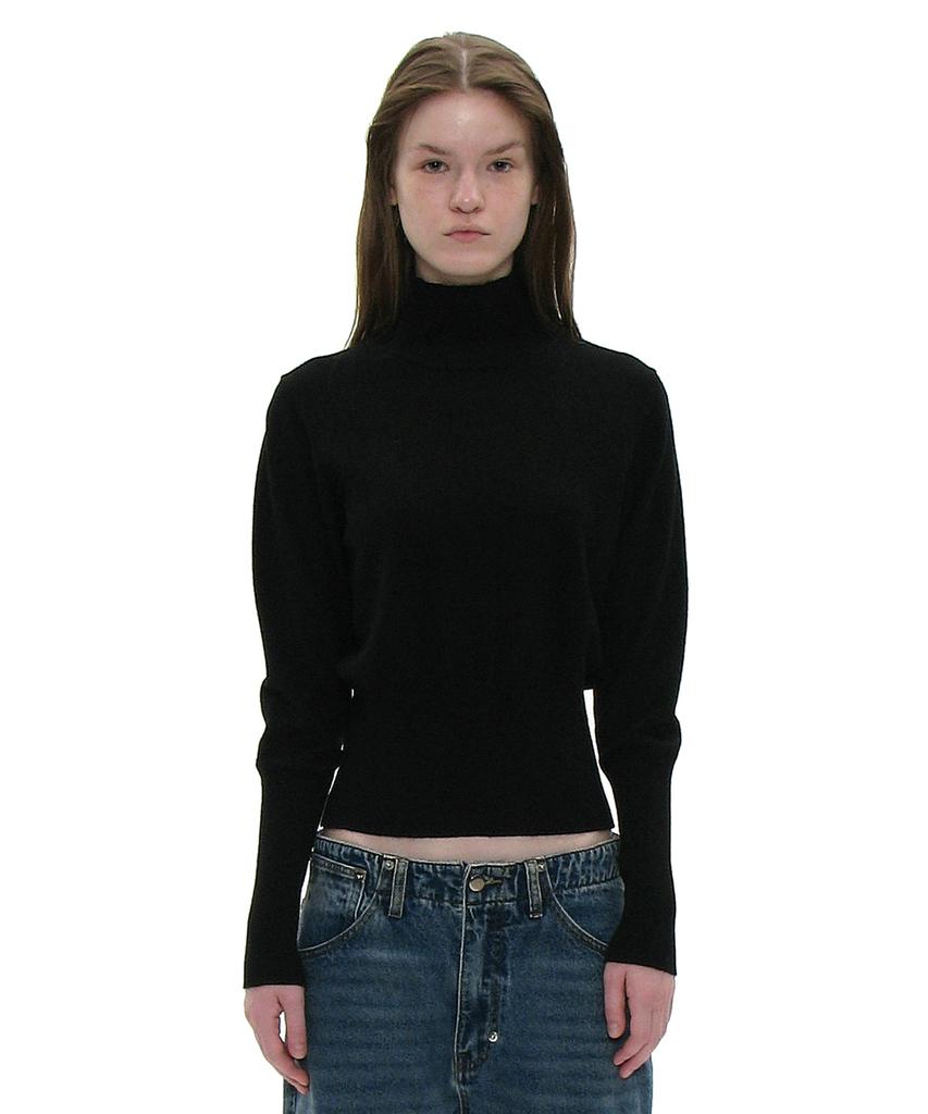 PARTIMENTO WOMEN Pwc High-Neck Back Button-Up Knit Top_Black
