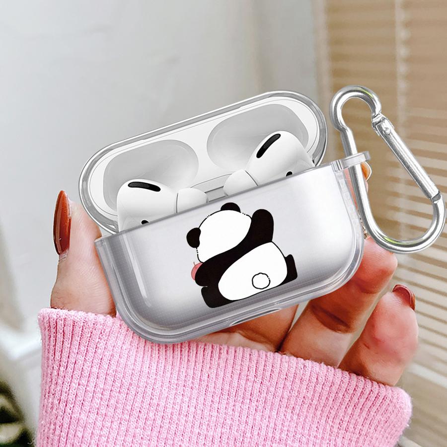 Süße Panda Transparente Kopfhörerhüllen Hülle für Airpods 3 Pro2 Pro3 4 Pro 1 2