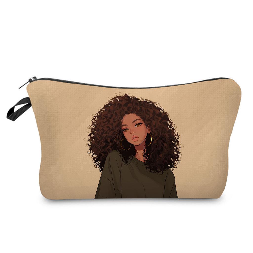 Women Black girl Print Cosmetic Bag Toiletries Organize Travel Storage Case 6846