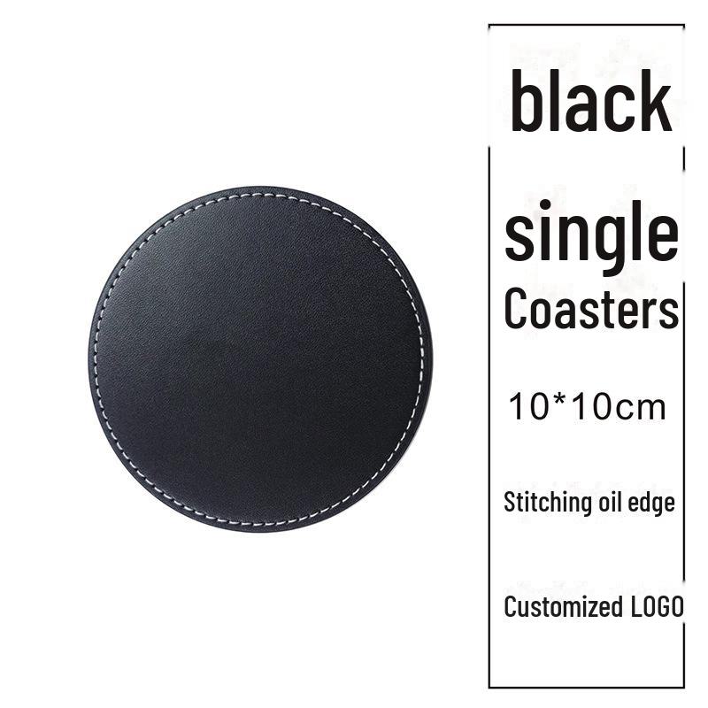 Custom PU Leather Tea Coasters with Hand-Sewn Edges and Insulation Pad, Featuring Your Enterprise Logo.