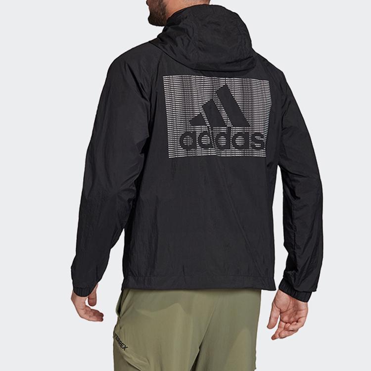Adidas Logo Casual Sports Hooded Jacket Men Outerwear Black FI0620