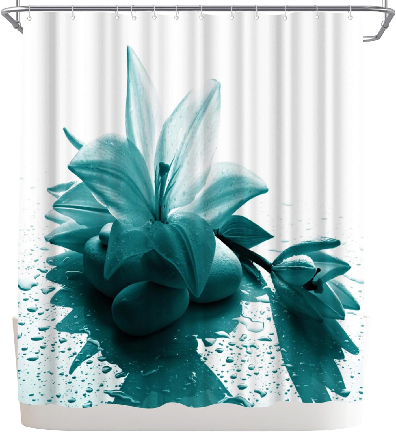 

Blue Green Shower Curtain Lilies Turquoise Bathroom Decoration Polyester Fabric Shower Curtain, 180x180cm bathroom accessories W90xH180cm