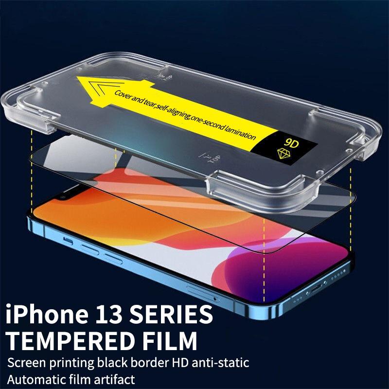 9D Full Cover Tempered Glass For iPhone17 16 15 14 13 12 11 Pro Max Deliver Mount Aids Screen Protector For iPhone X XR XS MAX 14 Glass