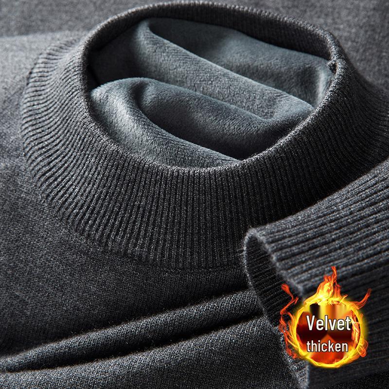 Men's Heavyweight Half-High Collar Velvet Sweater - Thick, Warm, Knitted Base Layer for Winter