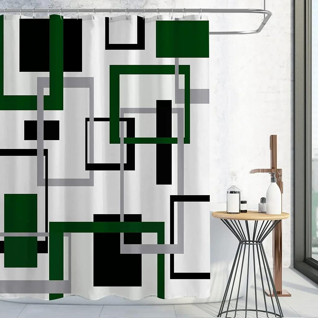 Black And White Shower Curtains Black Grey Geometric Abstract Mid Century Modern Minimalist Fabric Curtain For Bathroom Decor