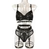 TOOXIKA Women's Lace Sexy Lingerie Sexy Perspective Mesh Temptation With Leg Ring Four-piece Set