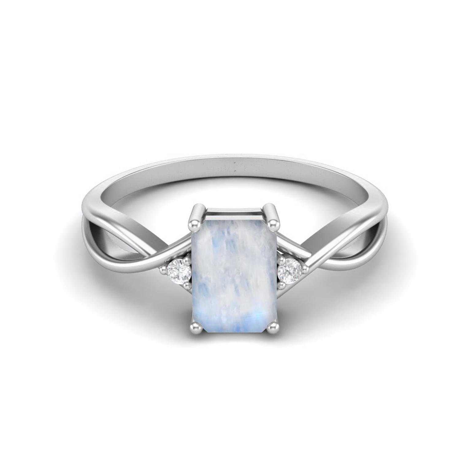 925 Sterling Silver 7x5mm Octagon Shape  Moonstone Women Celtic Engagement Ring 5 белый