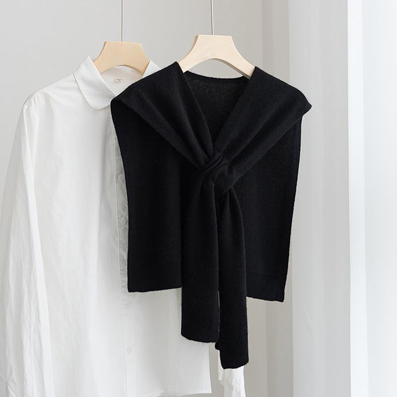 Korean Cross Knit Shoulder Cape Knotted Warm Scarf Shawl Spring And Autumn Air Conditioned Room Cloak Protect Neck Woman S Scarf