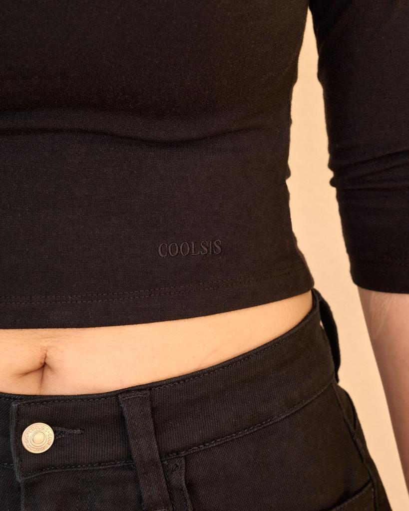 Kulsiseu Cs Slim U-Neck 3/4 Top-069 (Black)