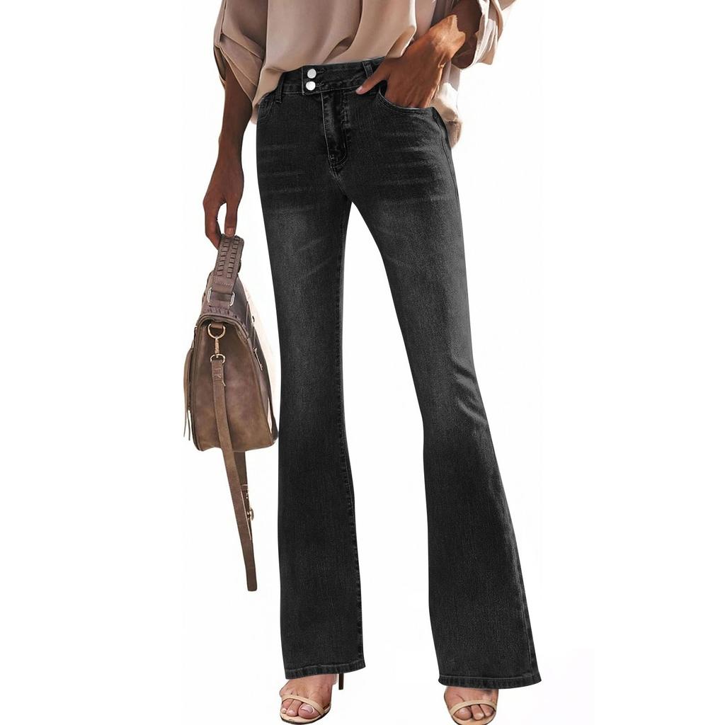 Women's Wide Leg Jeans Low Straight Stretch Jeans With Pockets