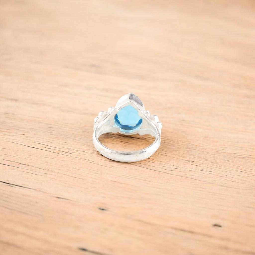 Swiss Blue Topaz Gemstone 925 Stamped Silver Jewelry Handmade Ring Gift For Wife RR-59-13