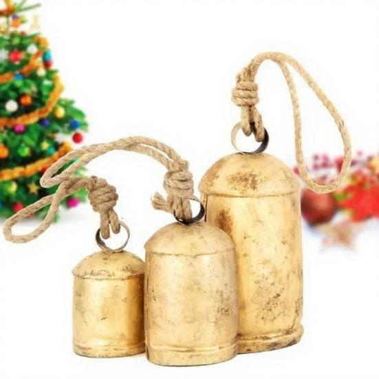Yousheng Vintage Metal Harmony Cow Bells Handmade Rustic Lucky Christmas Hanging Bells on Jute Rope for Wreath Wall Hanging Decor
