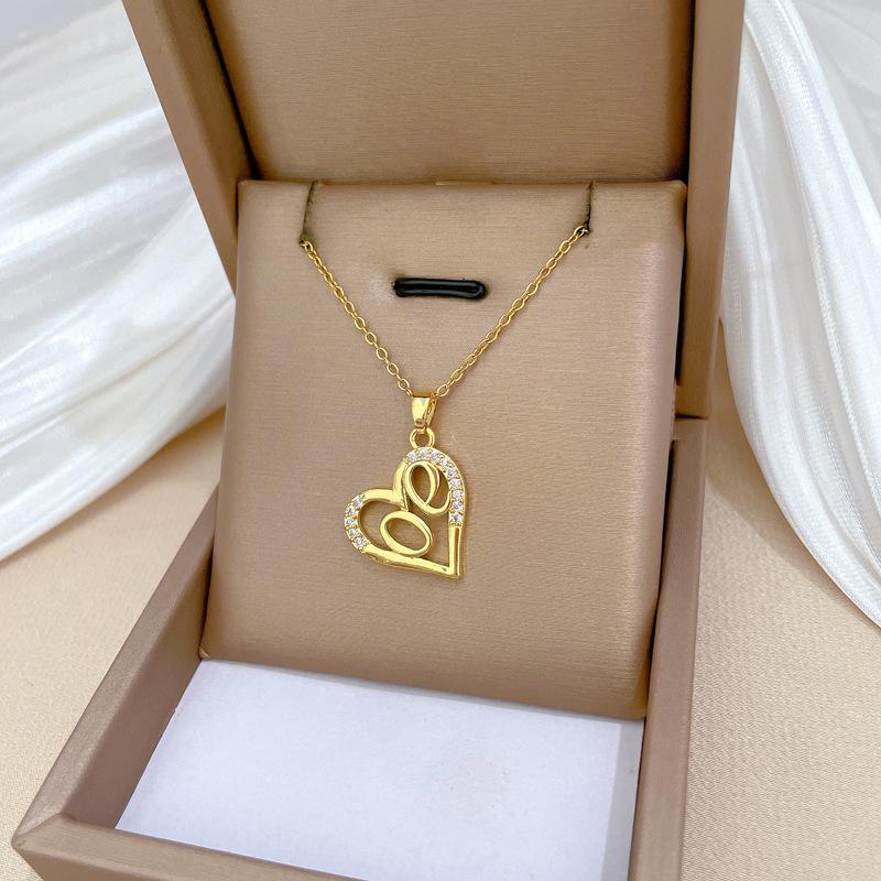 Leere Liebe Luxus Temperament Wunderschöne Voll-Diamant-Halskette für Damen Vielseitige Schlüsselbein-Kette Titanstahl-Kette