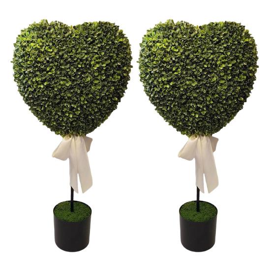 Yapay Yeşil Bitkiler Kalp Şeklinde Saksıda Beyaz Kurdele Fiyonklu Dekor Bakım Gerektirmez Sevgililer Günü Ev Dekorasyonu İçin Sahte Mini Kalp Şeklinde Ağaçlar