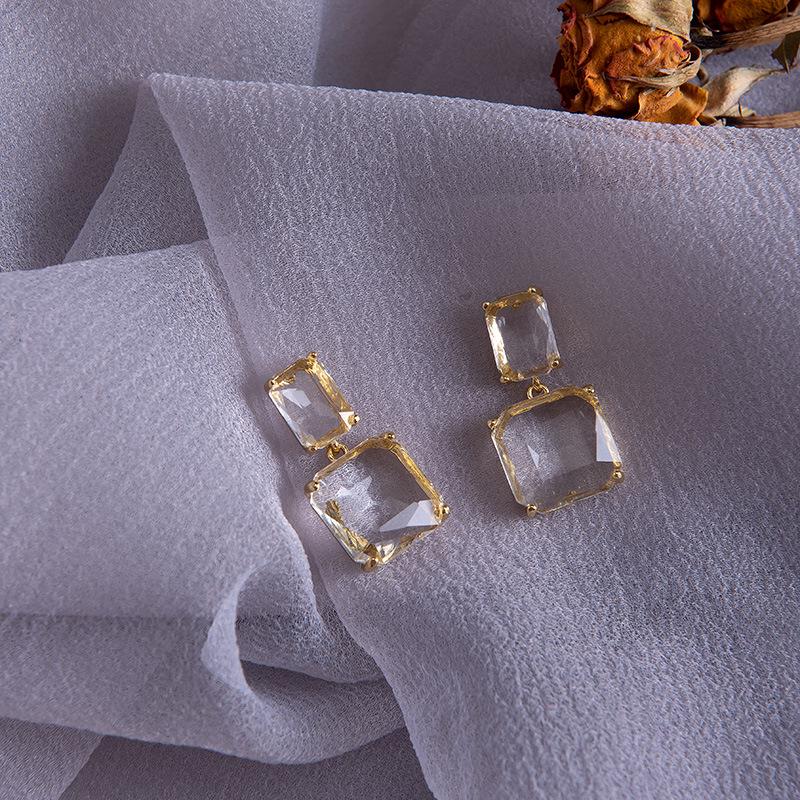 Square Transparent Crystal Earrings for Women - Exquisite, Elegant Design