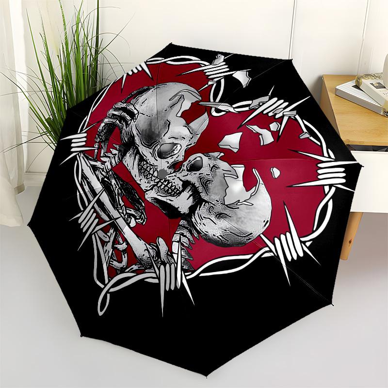 1pc Barbed Wire Skulls Heart Umbrella with Plastic Handle, Suitable for All Seasons Outdoor PT374