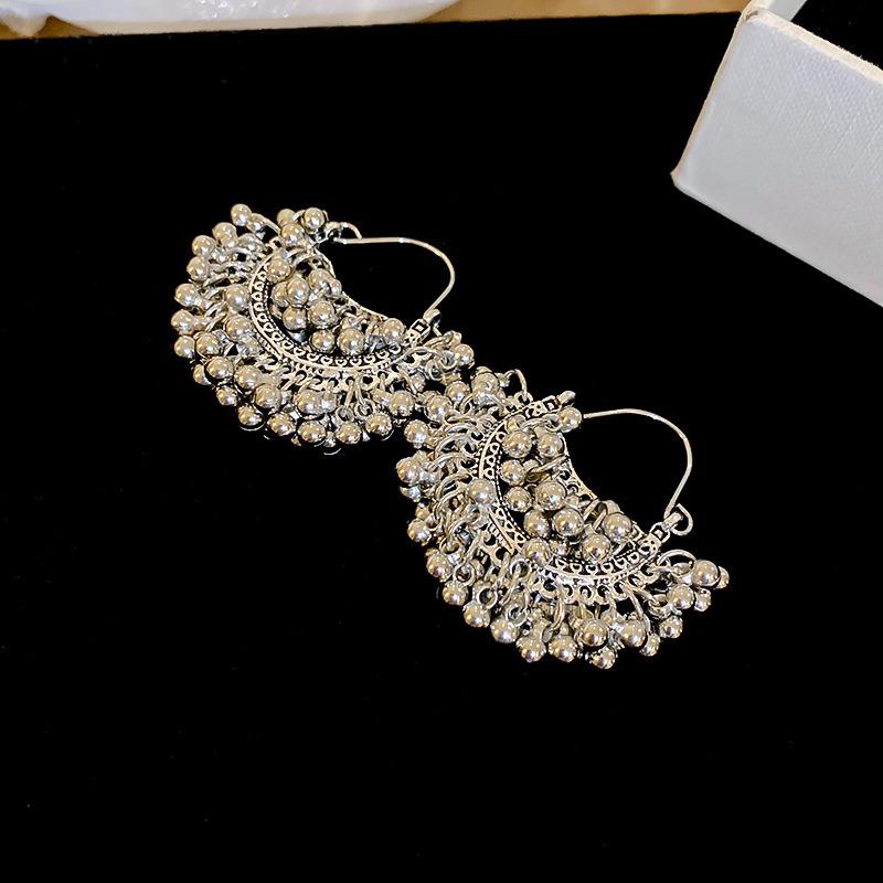 Silver Needle Diamond-Inlaid Acrylic Tassel Earrings: Luxurious Ethnic Style Studs for Women