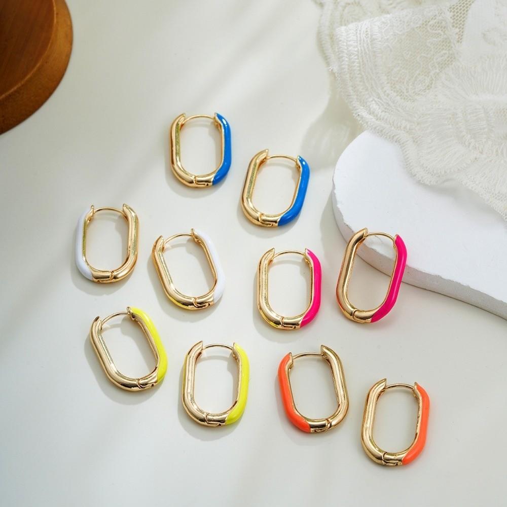1 Pair Retro Geometric Hoop Earrings Colorful Colorful Enamel Earrings  Women Jewelry