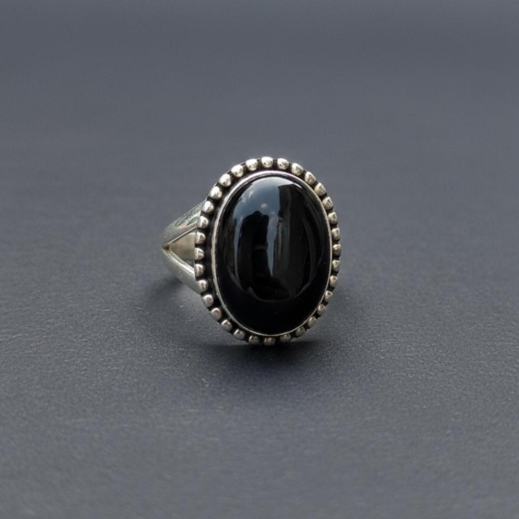 Black Onyx Oval Statement Ring, 925 Sterling Silver Jewelry, Handmade Minimalist Onyx Ring for Women