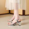 Coarse-heeled Sandals Women's New Summer Wear Fashion Silver Bow Mid-heel Buckle with Open-toed Sandals