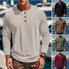 Men Long Sleeve T-Shirt Corduroy Solid Color Spring And Autumn T-Shirt Casual Henry Collar Slim Fit Tee for Daily Wear Travel Office