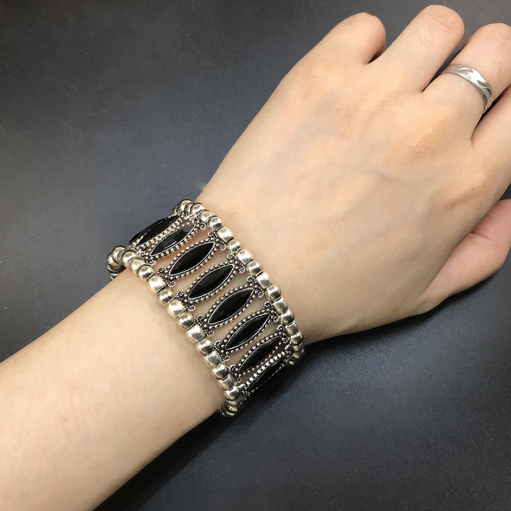 European and American women's bracelet retro inlaid with rhinestones elastic wide bracelet literary retro style