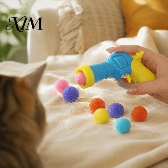 Pet Interactive Playing Supplies Ball Launcher Cat Toy, Plush with Soft Fuzzy Toys for Bored Cats Balls, Fetch Toy Indoor Kittens Exercise