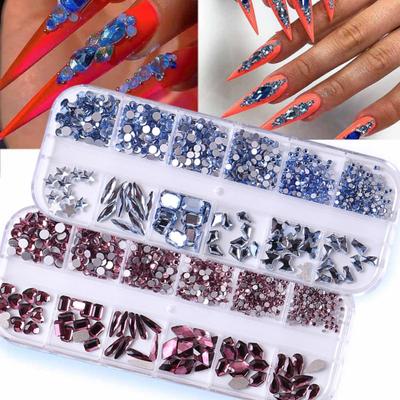1 Set 12 Grids Nail Art Rhinestone Kit Assorted Shape Glass Flatback Rhinestone DIY Nail Design Crafting Decoration Fake Gems