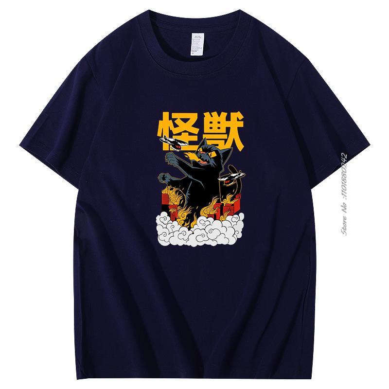 Funny Catzilla Japan Cat Lover T Shirt For Men Cotton Short Sleeve Tshirt Summer Hombre Oversized Tee Shirt Mens Clothes