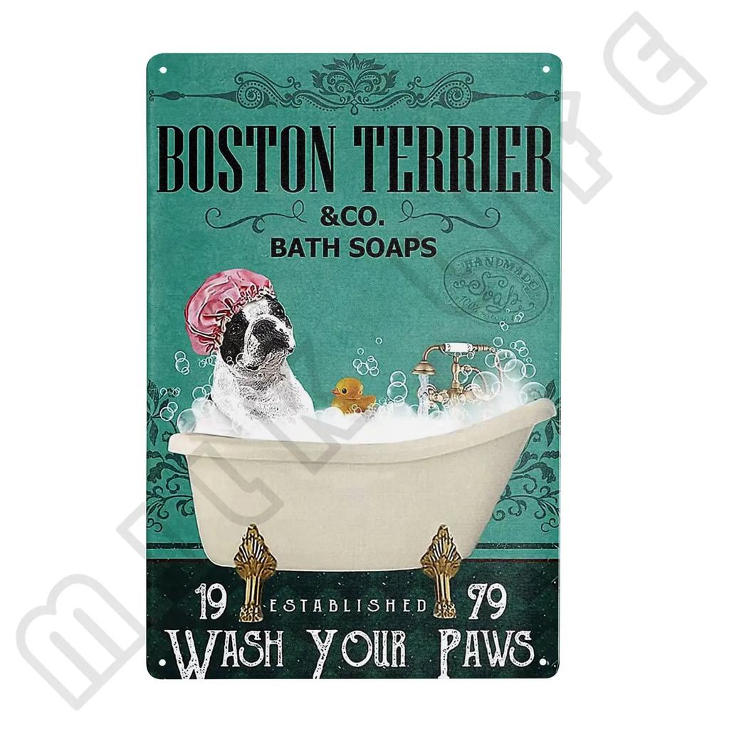 Metal Boston Terrier Co Bath Soap Tin Sign for Bathroom Toilet Home Room Pet Shop Decoration 12 X 8 Inches