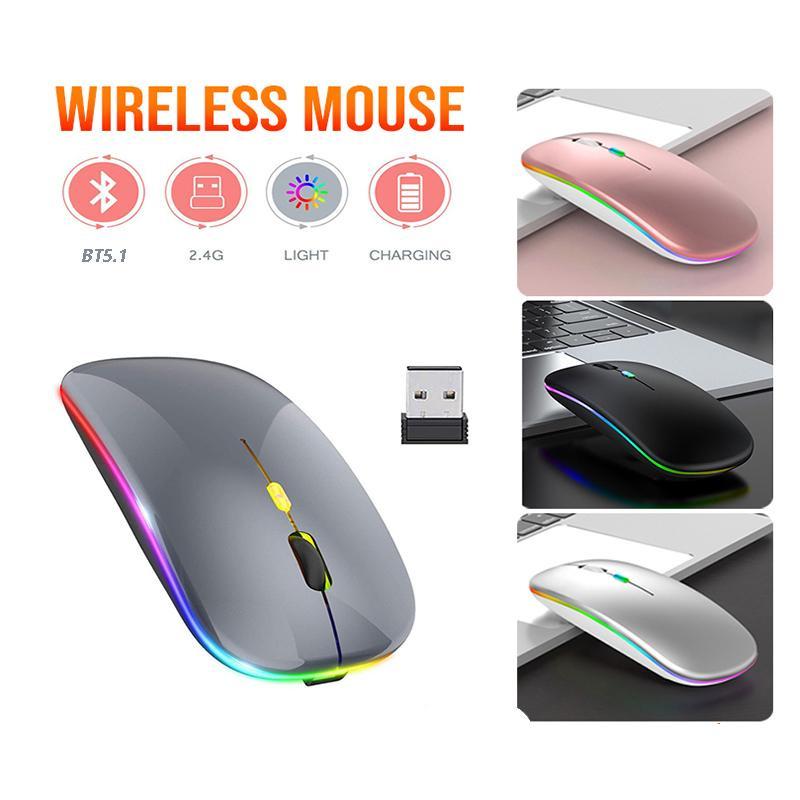Wiederaufladbare kabellose Maus, Bluetooth 5.1-Maus mit 2,4 GHz USB 1600 DPI, Maus für Computer, Laptop, Tablet, PC, MacBook, Gaming-Maus