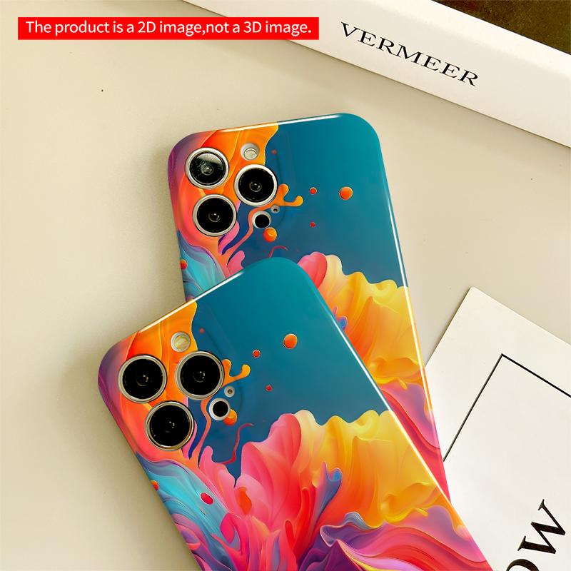 2DFlat Vibrant Fluid Abstract Art Phone Case All Inclusive Film Hard iPhone Case, Compatible with iPhone 18 Pro Max 17 16 15 14 13 12 11