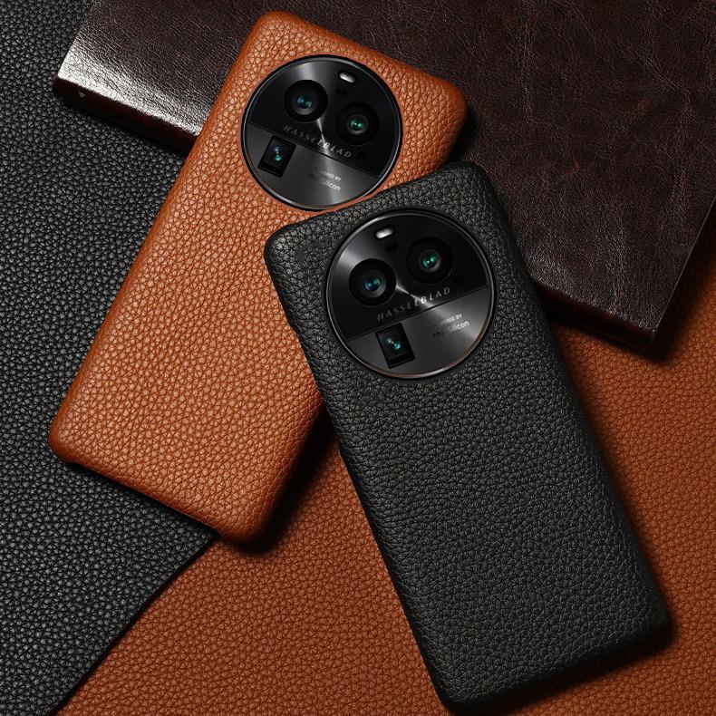 OPPO A2 Leather Half-Cover Case with Litchi Pattern - Genuine Cowhide Protective Cover for A2Pro