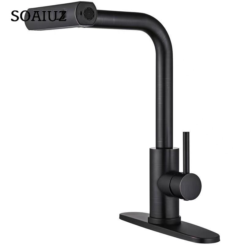 Kitchen Faucet with Pull Down Sprayer, Black Waterfall Touch Single Hole Stainless Steel Kitchen Sink Faucet American Standard
