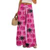 Women Summer Boho Palazzo Pants High Waist Wide Leg Halloween Printing Casual Trousers With Pockets