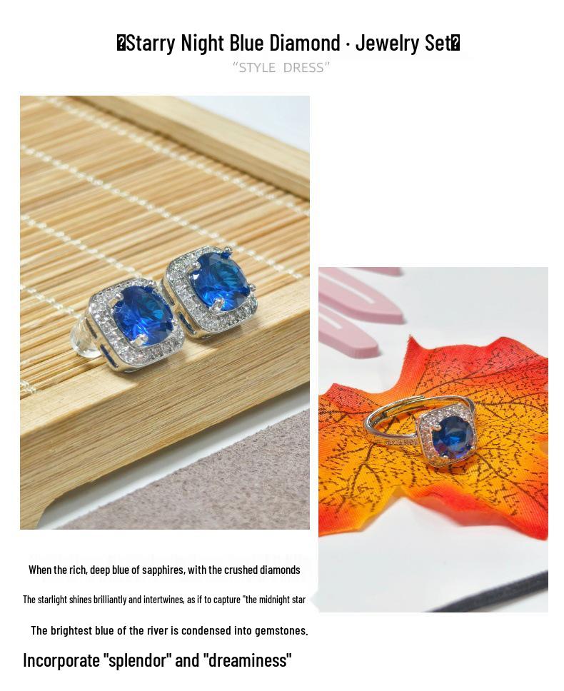 Gesi En Schmuck: Elegantes Dreiteiliges Set mit blauen Saphir-Steckern, Ring und Anhänger.
