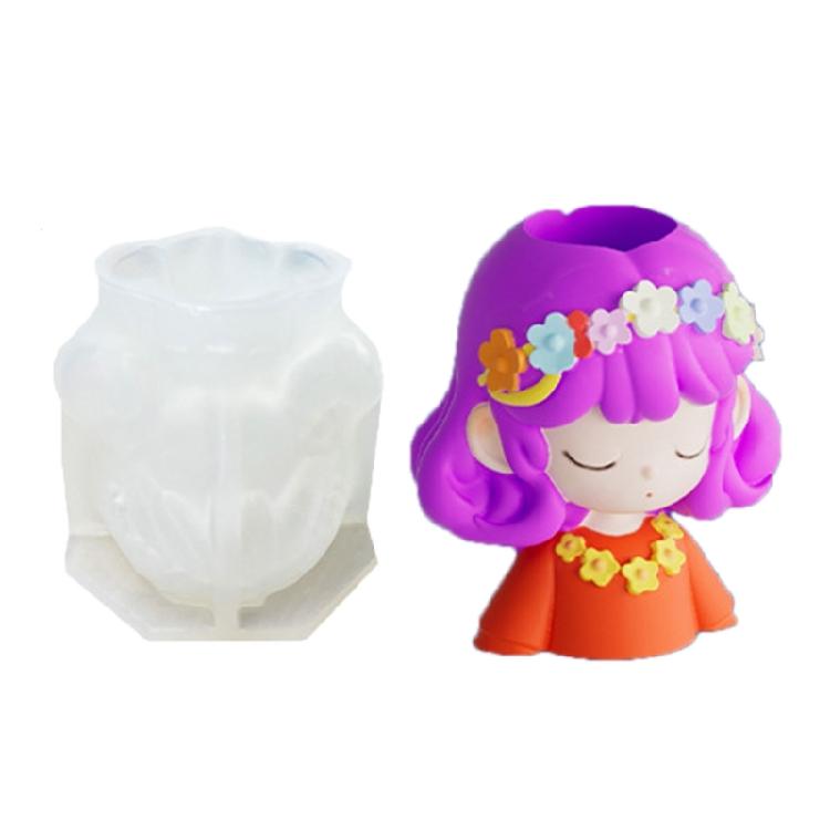 Unique Silicone Candle Mould Of Long Hair Girl Planter For Creation Art And Home Decoration Projects