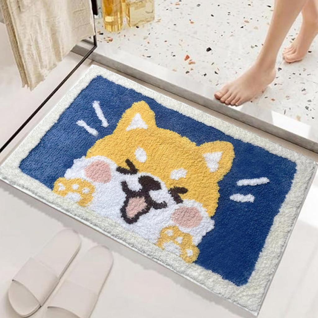 Cute Shiba Inu Bath Indoor Yellow Mat, Stylish, Absorbent, Quick-Drying, Washable, Soft, Fluffy, Use, 4565cm,