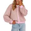 Cardigan lavorato a maglia a righe da donna con scollo rotondo, maglione casual a cappotto