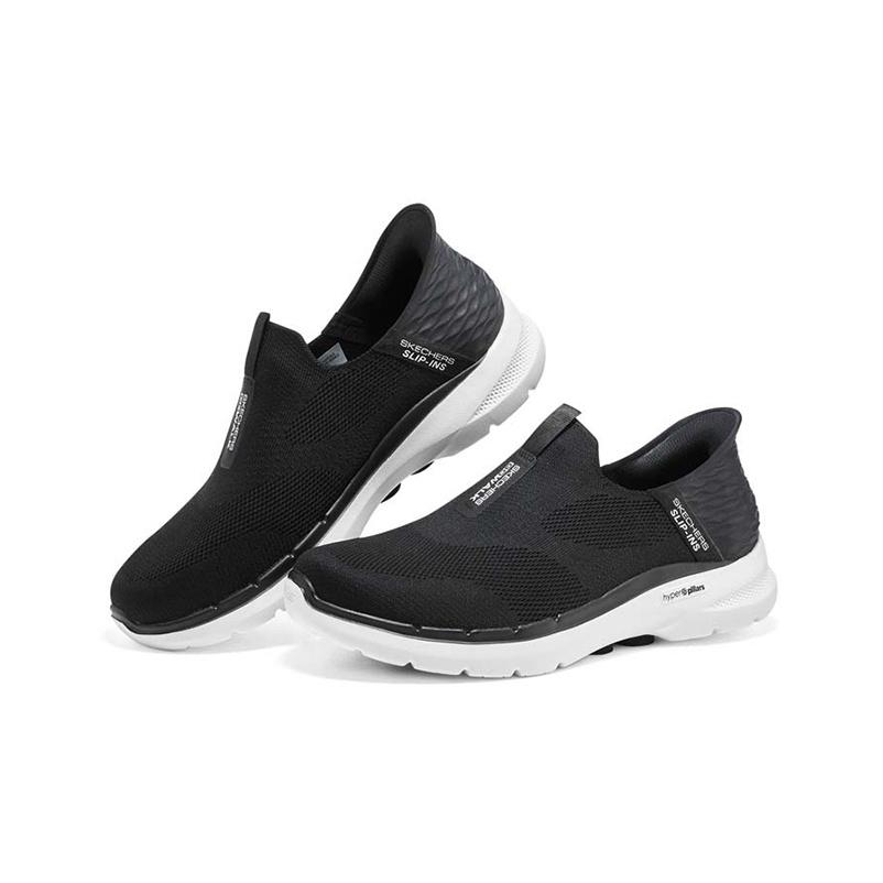 Skechers Go Walk 6 Slip-Ins Mesh Fabric Flash Technology Comfortable Daily Low-Top Casual Shoes Men Sneakers Black White 216278-BLK