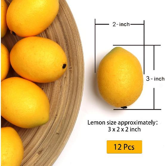 12pcs Artificial Lemons - Yellow Fake Lemons Faux Fruit for Home Kitchen Table Fruit Bowl Cabinet Party Xmas Decor