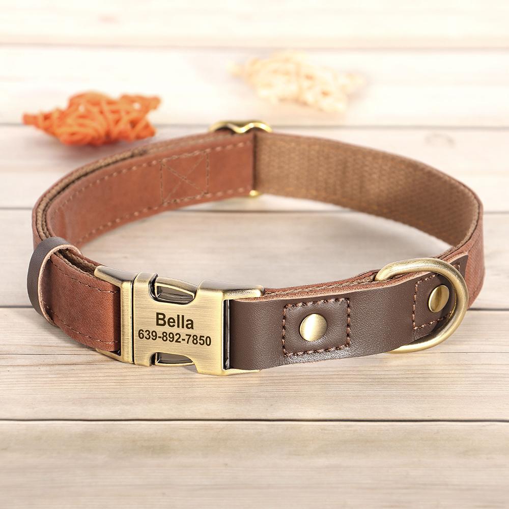 Free Custom PU Leather Dog Collar Engraved Dog Collars Adjustable Pet Buckle ID Necklace Durable for Small Medium Large Dogs Pug