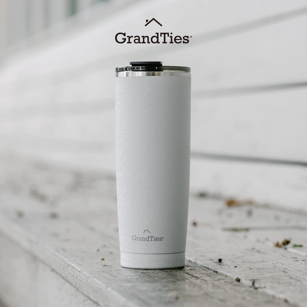 GRANDTIES Premium Drinkware Vacuum Insulated Tumbler, 590ml, Car Cup Holder Compatible & Easy OpenClose Spout (Pearl Snowy)