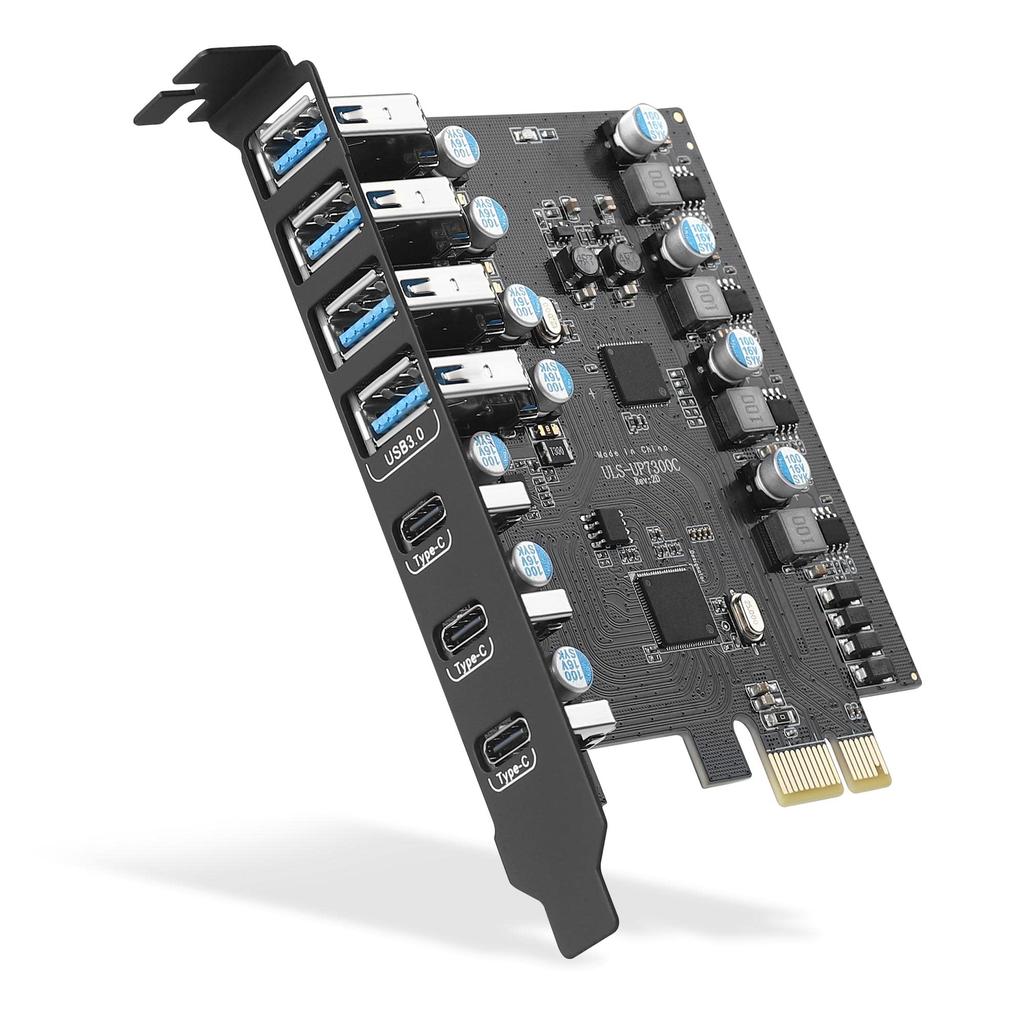 Farboko PCIe to USB 3.0 Expansion Card, with 4 Type-A ports and 3 Type-C ports, PCI Express USB Host Card for Desktop PCs