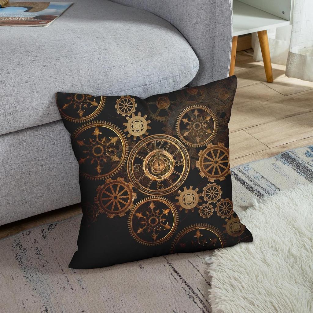 Emvency Throw Pillow Cover Square 16x16 Inches Steampunk Steam Punk Gears Clock Abstract Gold Technology Vintage Bronze Century Polyester Decor